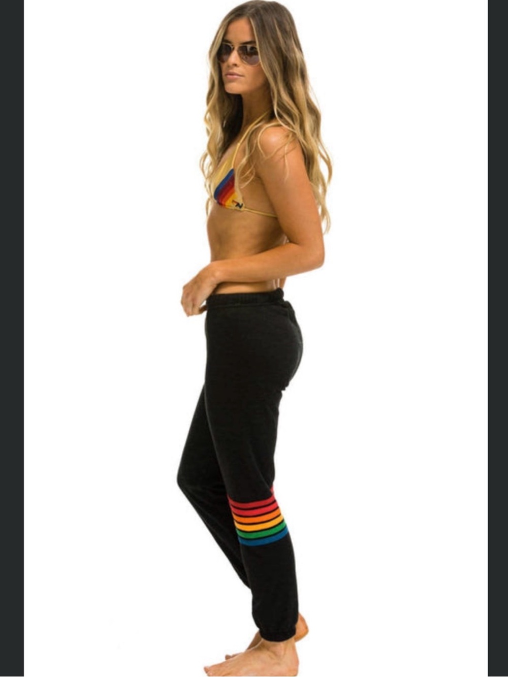Aviator Nation Black Track Joggers with Rainbow Stripe